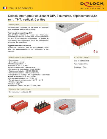 DeLOCK 66357 DIP sliding switch 7-digit 2.54 mm pitch THT vertical red 5 pieces Fiche technique | Fixfr