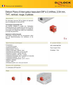 DeLOCK 66120 DIP flip switch piano 2-digit 2.54 mm pitch THT vertical red 5 pieces Fiche technique