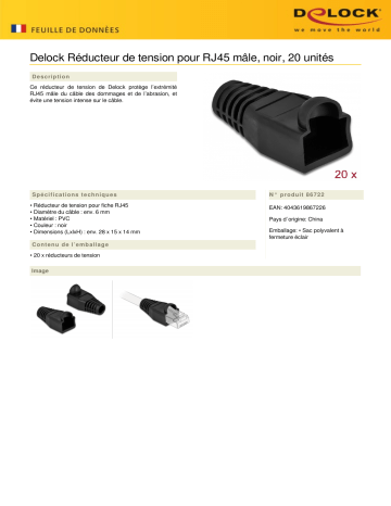 DeLOCK 86722 Strain relief for RJ45 plug black 20 pieces Fiche technique | Fixfr