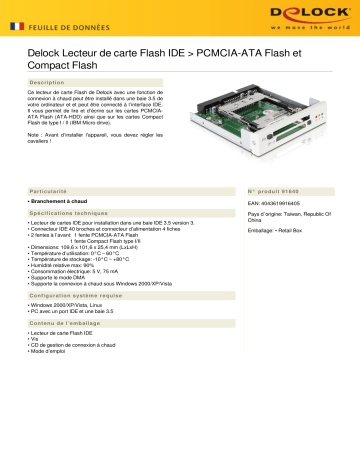 DeLOCK 91640 IDE 3.5 Card Reader > PCMCIA-ATA Flash and Compact Flash Fiche technique | Fixfr