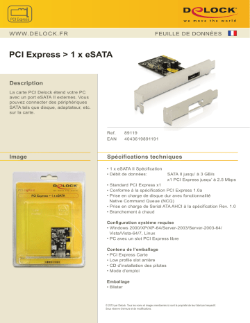 DeLOCK 89119 eSATA II PCI Express Card, 1 Port Fiche technique | Fixfr