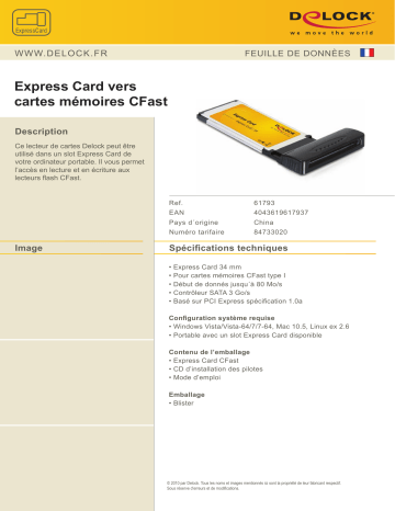 DeLOCK 61793 Express Card to CFast Memory Cards Fiche technique | Fixfr