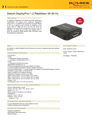 DeLOCK 11464 DisplayPort 1.2 Repeater 4K 60 Hz Fiche technique | Fixfr