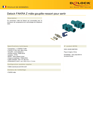 DeLOCK 89765 FAKRA Z plug spring pin for crimping Fiche technique | Fixfr