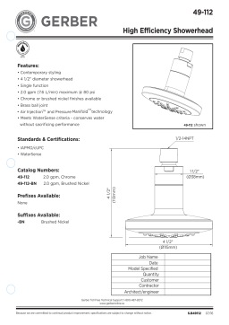 Gerber G0049112 Contemporary 4 1/2" Single Function Showerhead Manuel utilisateur