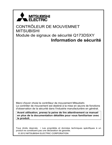 Mitsubishi Electric CONTRÔLEUR DE MOUVEMNETMITSUBISHIModule de signaux de sécurité Q173DSXY Manuel du propriétaire | Fixfr