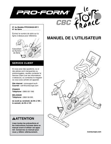 PFEX39420-INT | Manuel du propriétaire | ProForm CBC BIKE Manuel utilisateur | Fixfr