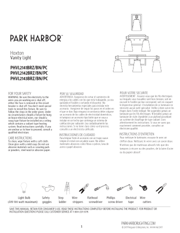 Installation manuel | Park Harbor PHVL2143PC Hoxton 22-3/8 in. 100W 3-Light Medium E-26 Bath Light Guide d'installation | Fixfr