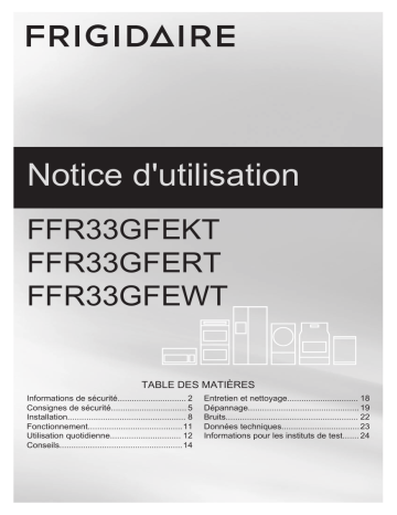 FFR33GFEKT | FFR33GFEWT | Frigidaire FFR33GFERT Manuel utilisateur | Fixfr