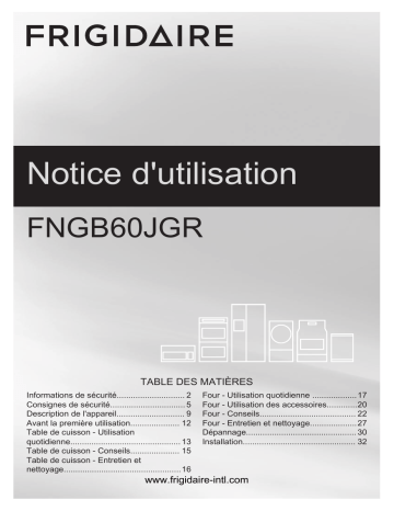 Frigidaire FNGB60JGRS Manuel utilisateur | Fixfr