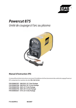 ESAB Powercut 875 Plasma Arc Cutting Package Manuel utilisateur