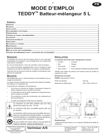 Mode d'emploi | Varimixer TEDDY 5L Manuel utilisateur | Fixfr