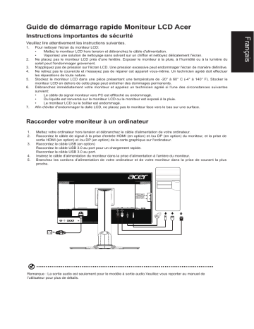 Acer XB271H Monitor Guide de démarrage rapide | Fixfr
