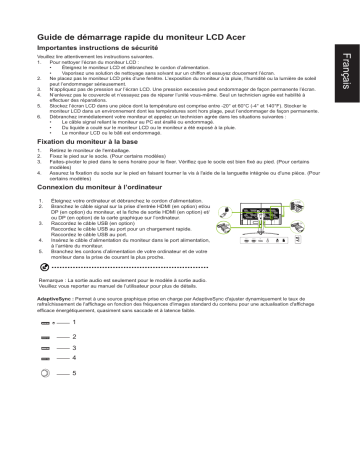 Acer XB273UNV Monitor Guide de démarrage rapide | Fixfr