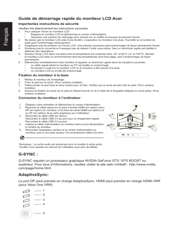 Acer XB273KS Monitor Guide de démarrage rapide | Fixfr