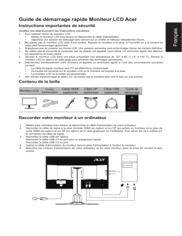 Acer XB281HK Monitor Guide de démarrage rapide | Fixfr