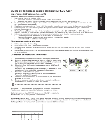 Acer XB323QKNV Monitor Guide de démarrage rapide | Fixfr