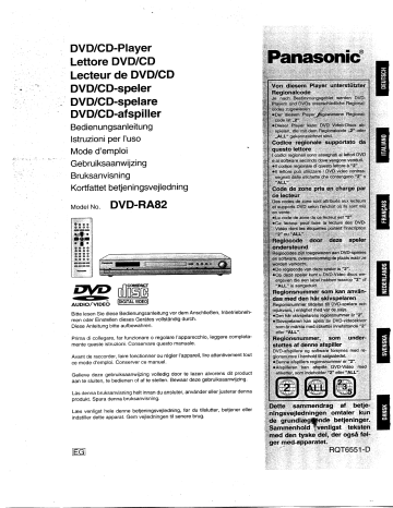 DVDRA82EG | Mode d'emploi | Panasonic DVDRA82 Operating instrustions | Fixfr