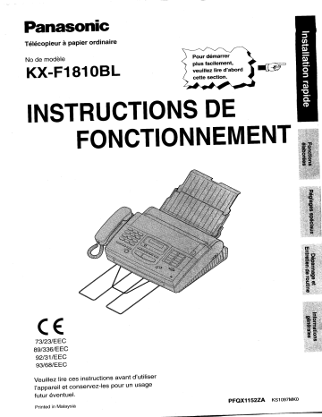 KXF1810_SERIES | Mode d'emploi | Panasonic KXF1810BL Operating instrustions | Fixfr