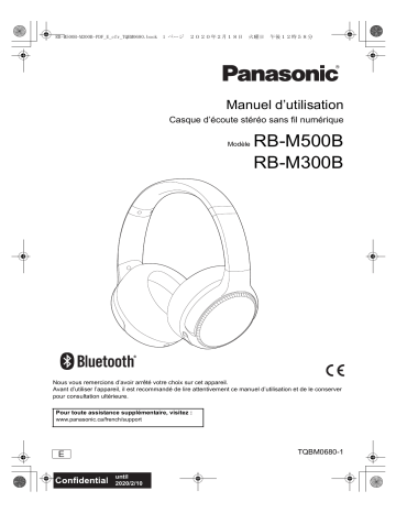 RBM500BE | Mode d'emploi | Panasonic RBM300BE Operating instrustions | Fixfr