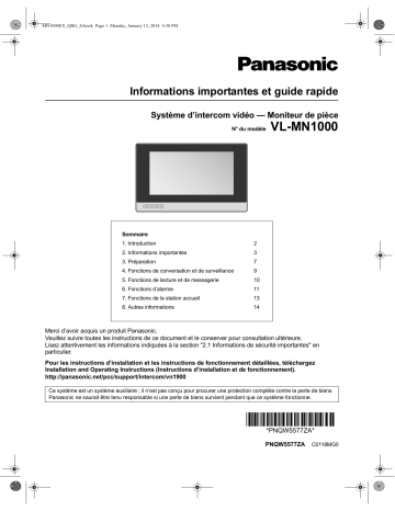 Mode d'emploi | Panasonic VLMN1000EX Operating instrustions | Fixfr