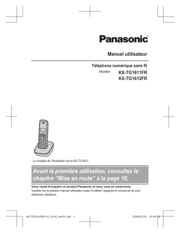 KXTG1612FR | Mode d'emploi | Panasonic KXTG1611FR Operating instrustions | Fixfr