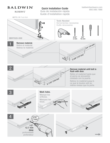 Baldwin BR7020.001 Flush Bolt Guide d'installation | Fixfr