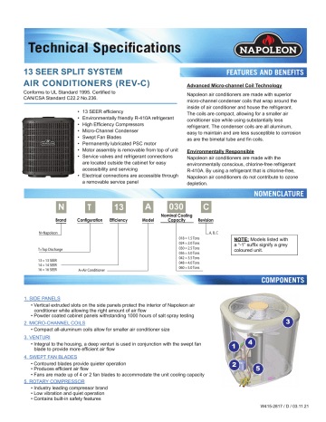NT13A030C-1 | NT13A018C-1 | Napoleon NT13A024C-1 NT Series 13 SEER Air Conditioner - 2 TON spécification | Fixfr