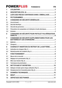 Powerplus POWEB5510 PAINT SPRAY GUN 18V (NO ACCU) Manuel du propriétaire