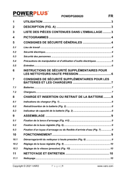 Powerplus POWDPG80620 HIGH PRESSURE CLEANER 20V (NO BATT.) Manuel du propriétaire