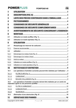 Powerplus POWPG60140 LEAF BLOWER/VACUUM 27.6CC Manuel du propriétaire