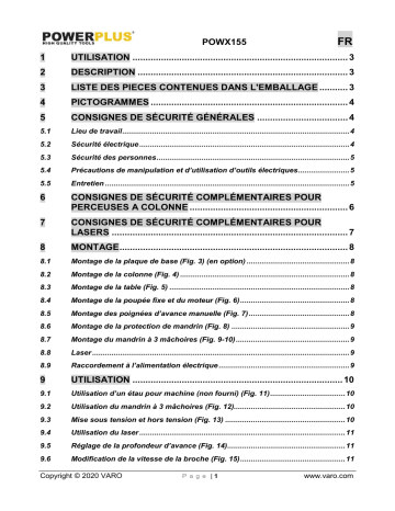 Powerplus POWX155 BENCH DRILL 500W Manuel du propriétaire | Fixfr