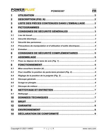Powerplus POWX0397 RECIPROCATING SAW 900W Manuel du propriétaire | Fixfr