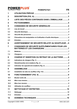 Powerplus POWDPG7521 LEAF BLOWER 20V (NO BATT.) Manuel du propriétaire