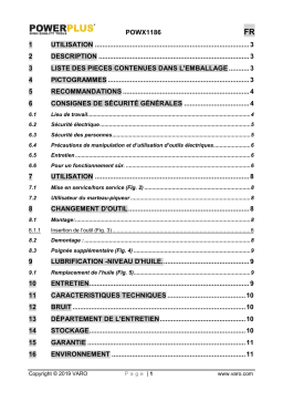 Powerplus POWX1186 DEMOLITION HAMMER 1600W Manuel du propriétaire