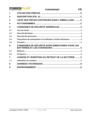 Powerplus POWXB90080 CHARGER 20V Manuel du propriétaire | Fixfr
