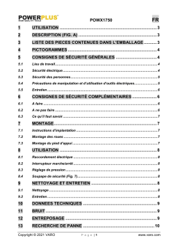 Powerplus POWX1750 COMPRESSOR 1500W OIL FREE Manuel du propriétaire