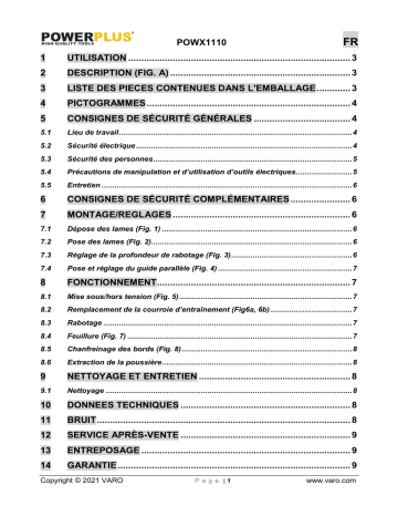 Powerplus POWX1110 PLANER 900W Manuel du propriétaire | Fixfr