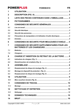 Powerplus POWEB3510 ANGLE GRINDER 18V 115MM LI-ION (NO ACCU) Manuel du propriétaire
