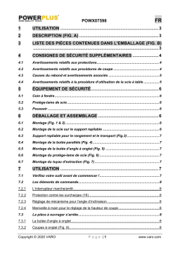 Powerplus POWX07598 TABLE SAW 2000W 250MM Manuel du propriétaire