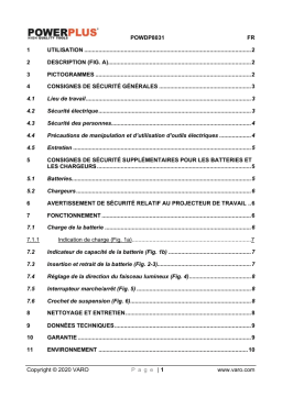 Powerplus POWDP8031 PORTABLE FLOODLIGHT 20V (NO BATT.) Manuel du propriétaire