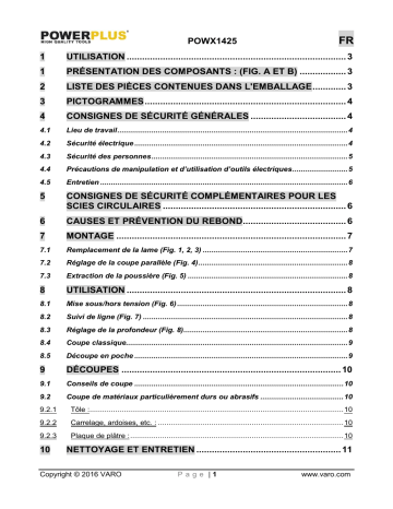 Manuel du propriétaire | Powerplus POWX1425 PLUNGE SAW 600W 89mm Manuel utilisateur | Fixfr