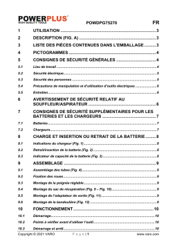 Powerplus POWDPG75270 LEAF BLOWER/VACUUM 40V (NO BATT.) Manuel du propriétaire