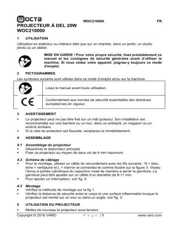 Powerplus WOC210000 LED PAD PRO 20W Manuel du propriétaire | Fixfr