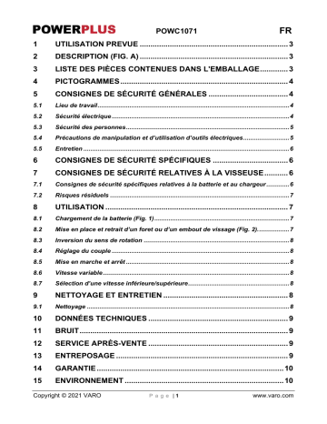 Powerplus POWC1071 DRILL/SCREWDRIVER 20V Manuel du propriétaire | Fixfr