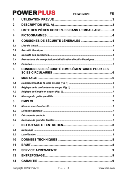 Powerplus POWC2020 CIRCULAR SAW 800W 140MM Manuel du propriétaire