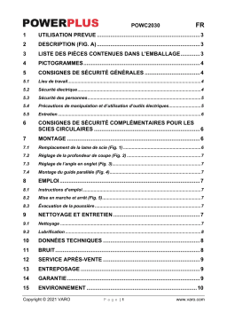 Powerplus POWC2030 CIRCULAR SAW 1200W 185MM Manuel du propriétaire