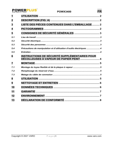 Powerplus POWX3400 WALLPAPER STRIPPER 2300W Manuel du propriétaire | Fixfr