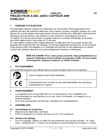 Powerplus POWLI231 LED FLOODLIGHT 20W + SENSOR Manuel du propriétaire | Fixfr