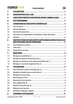 Powerplus POWXG90500 HIGH PRESSURE CLEANER 2200W Manuel du propriétaire